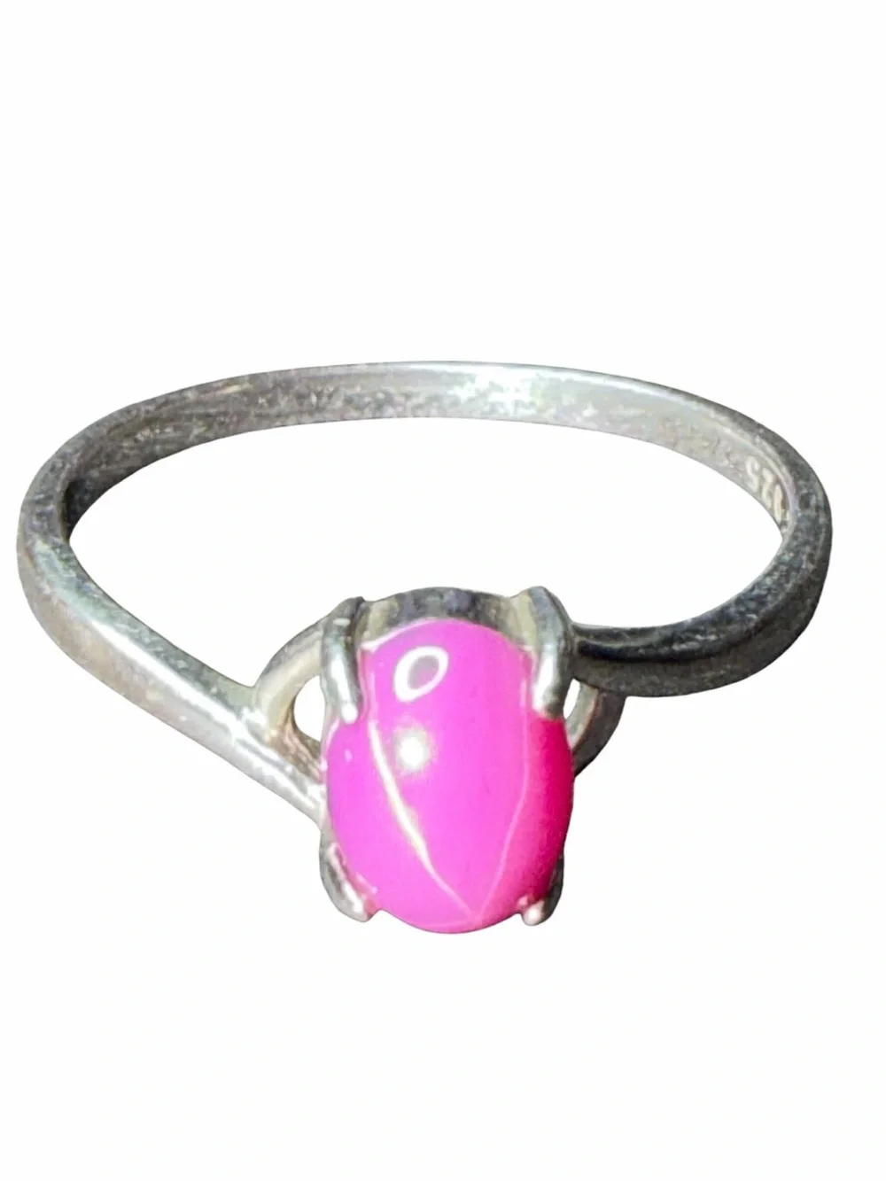 Sterling Silver Ring with Pink Cabochon Stone size 10